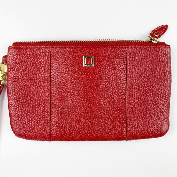Lodis Wristlet Small Bag Purse Red Leather Zipper - Picture 2 of 12